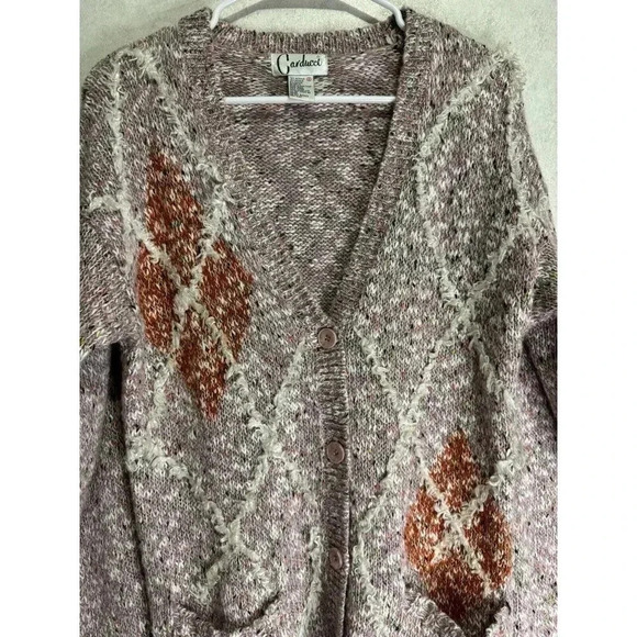 CARDUCCI Vintage Womens Pink Sweater Cardigan Mohair Blend Vneck Fringe SMALL - Picture 6 of 8